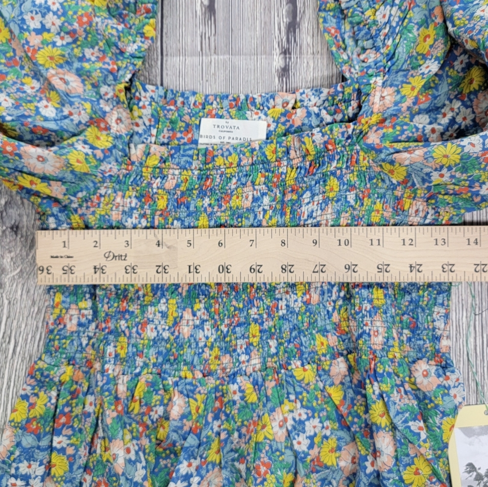 Trovata Birds Of Paradis NWT Alize Smocked Square Neck Floral Blouse - Picture 11 of 12